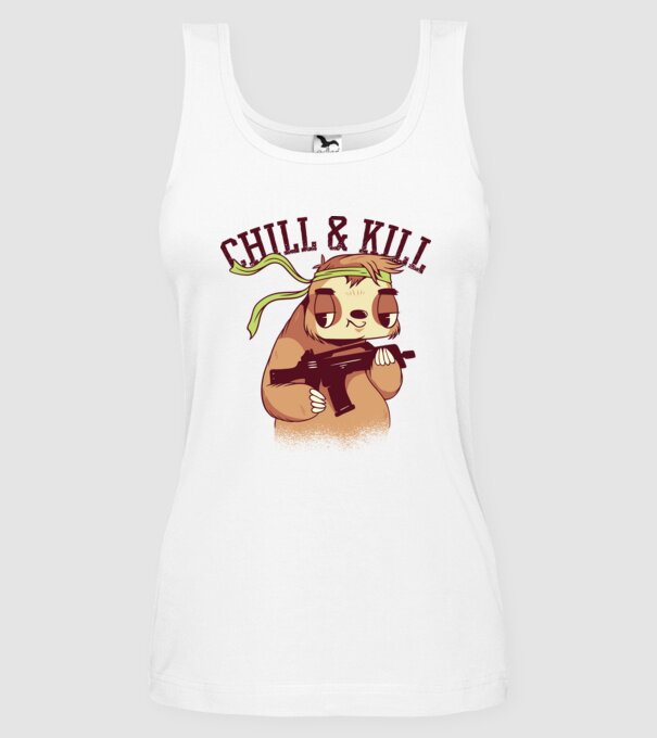 chill and kill model alb pe tricou
