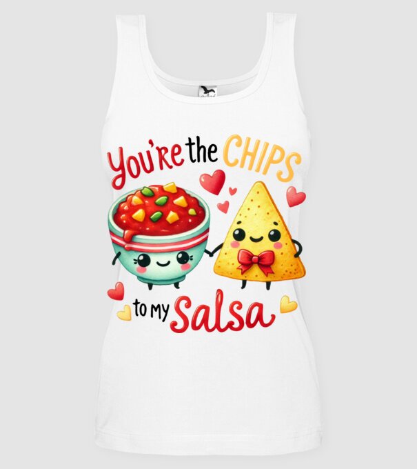 Chips to my Salsa model alb pe tricou