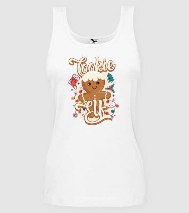 Cookie elf model alb pe tricou