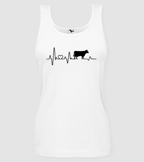 Cow Heartbeat model alb pe tricou