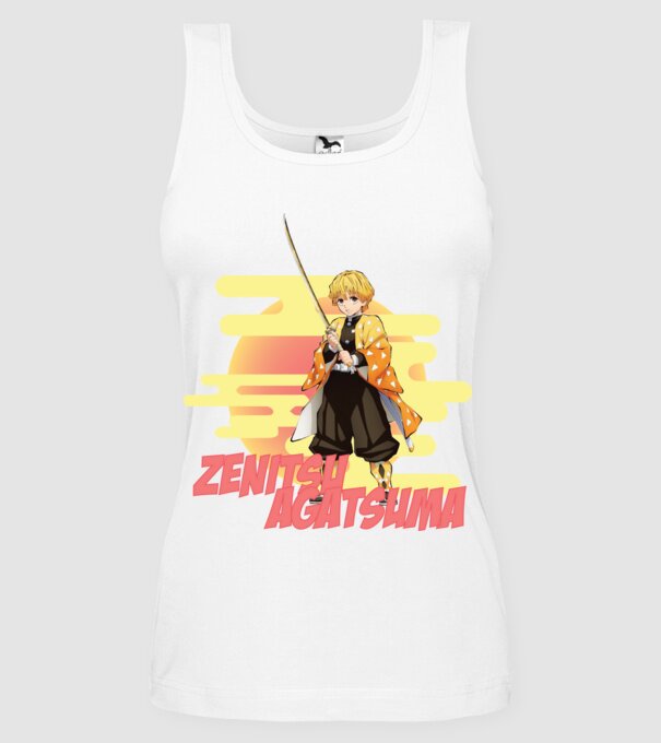 Demon Slayer Zenitsu model alb pe tricou