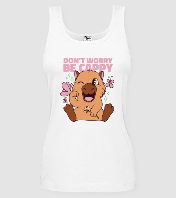 Don't worry be cappy - capibară model alb pe tricou