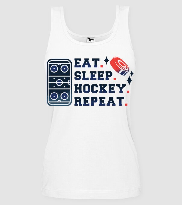 Eat Sleep Hockey Repeat model alb pe tricou