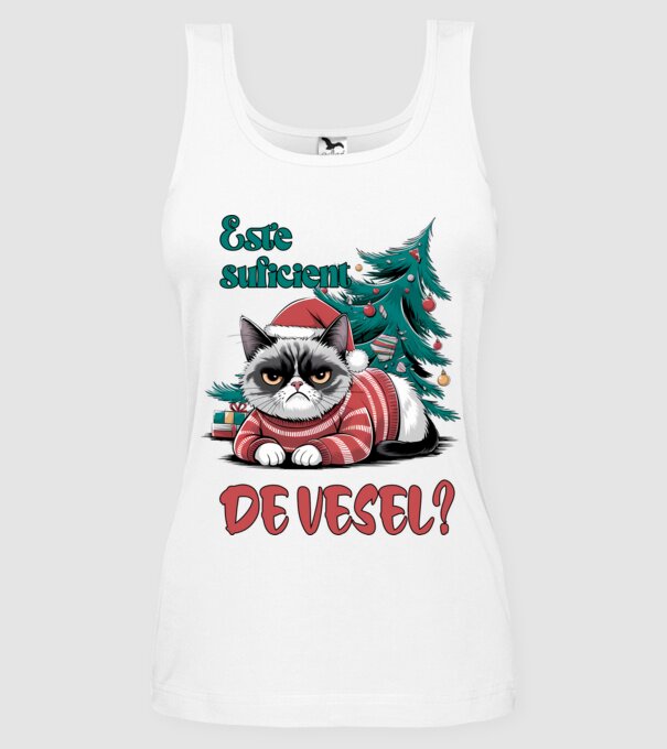 Este suficient de vesel? pisică Crăciun model alb pe tricou