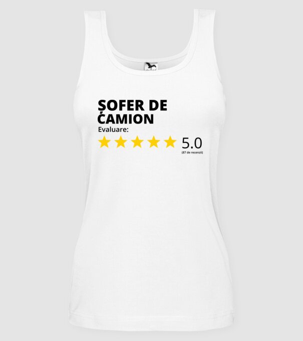 Evaluare - ȘOFER DE CAMION model alb pe tricou
