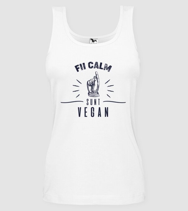 fii calm, sunt VEGAN model alb pe tricou