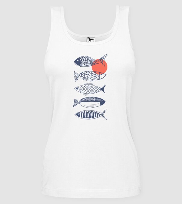 Fish model alb pe tricou