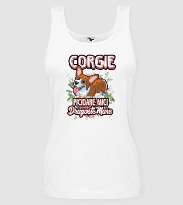 corgie : picioare mici dragoste mare model alb pe tricou