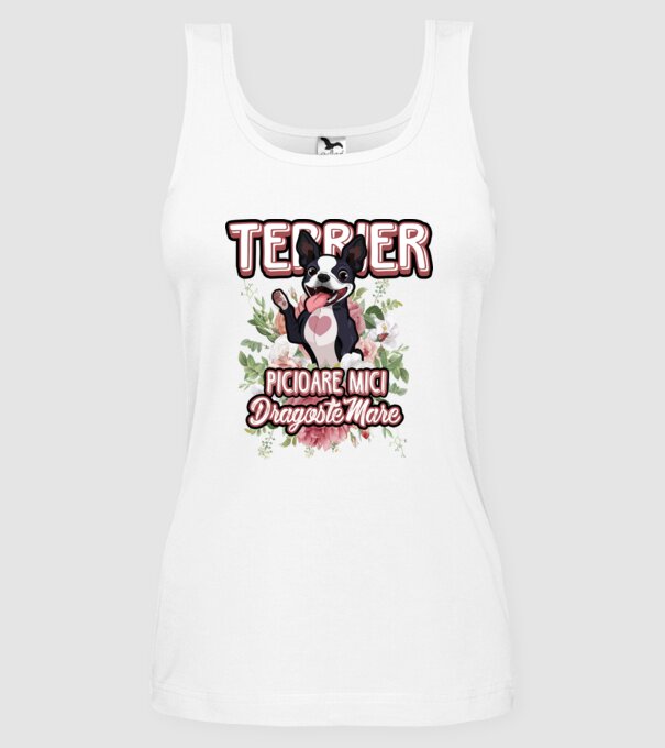 terrier : picioare mici dragoste mare model alb pe tricou