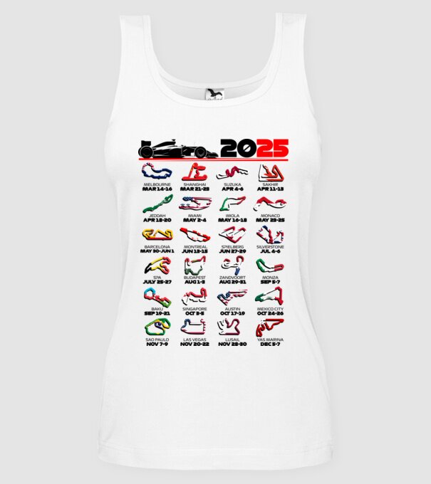 F1 calendar 2025 Alb model alb pe tricou
