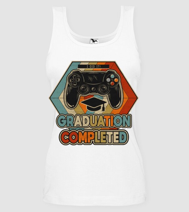Graduatuion completed retro model alb pe tricou