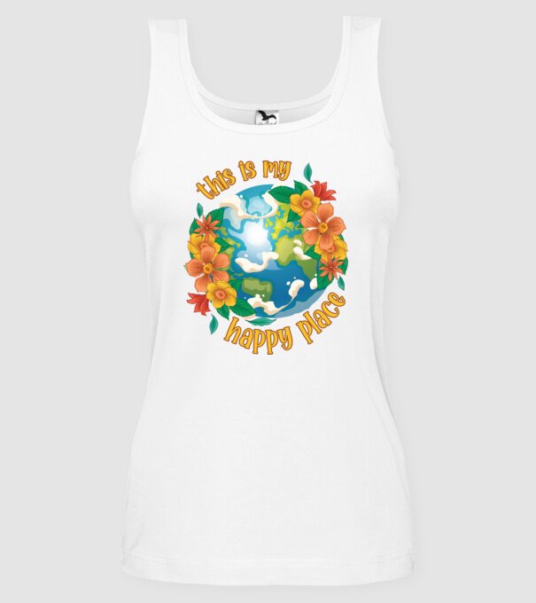 Happy Place model alb pe tricou