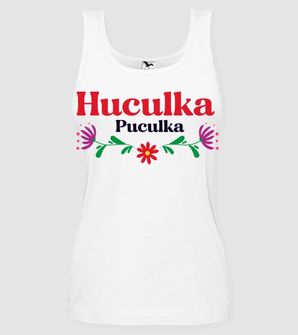Huculka Puculka model alb pe tricou