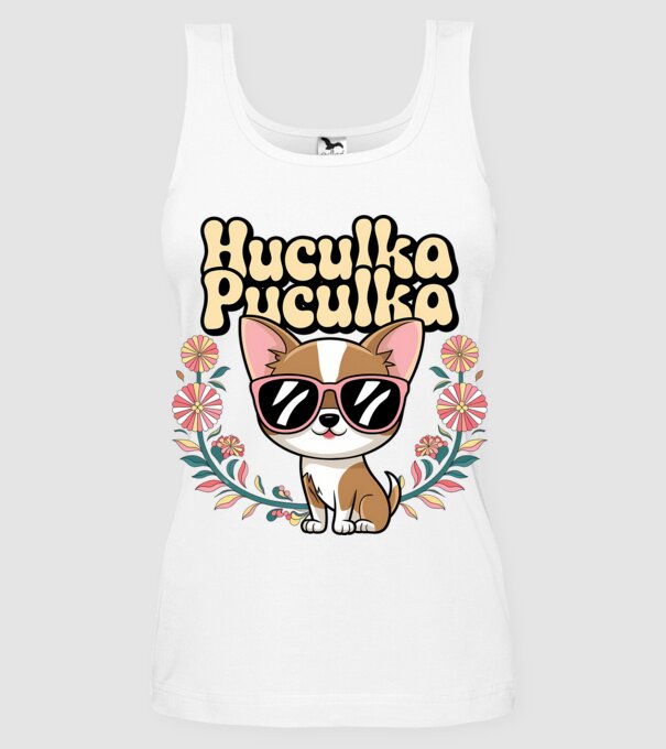 Huculka Puculka câine 1 model alb pe tricou