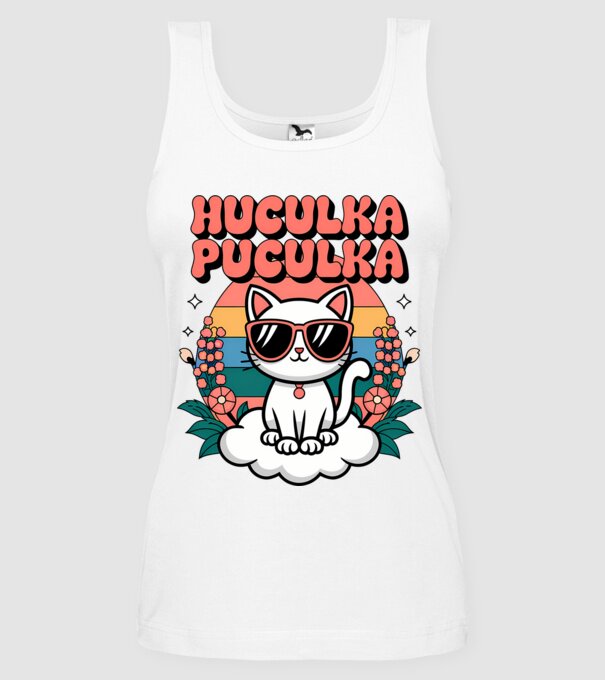 Huculka Puculka pisică 1 model alb pe tricou