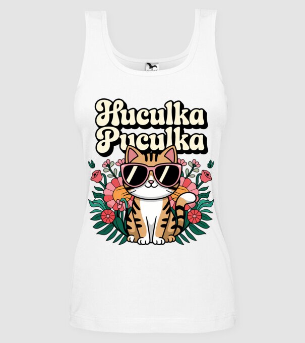 Huculka Puculka pisică 3 model alb pe tricou