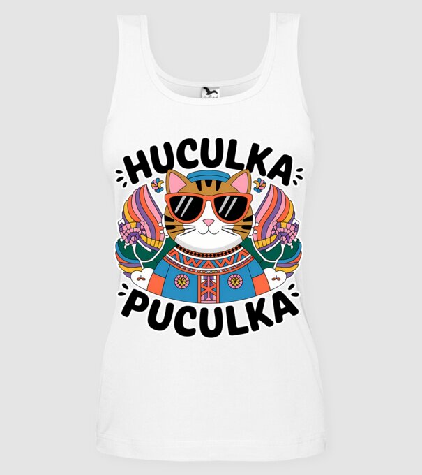 Huculka Puculka pisică 3 model alb pe tricou