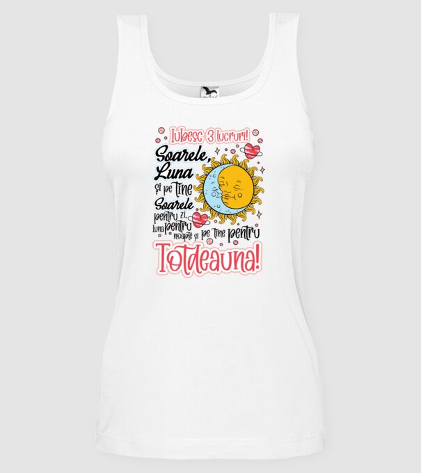 Iubesc 3 lucruri model alb pe tricou