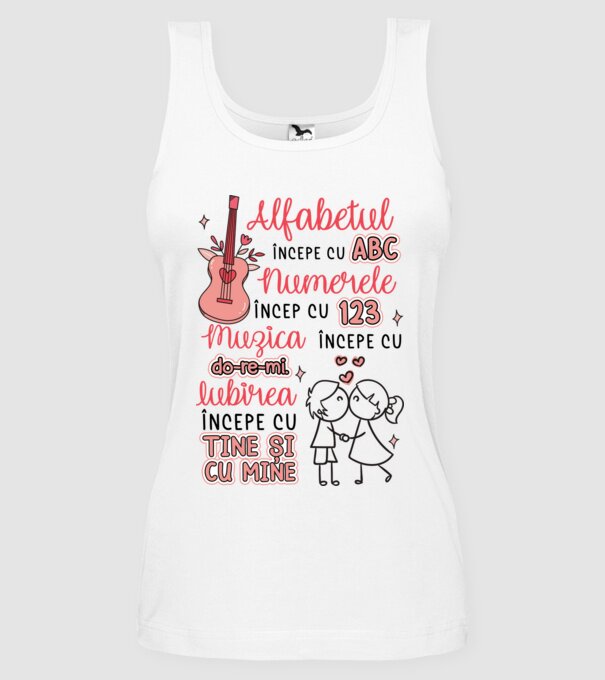Iubirea începe cu-tine și cu mine model alb pe tricou