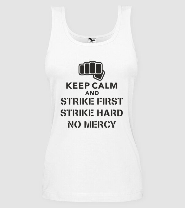 Keep calm and strike first cobra kai model alb pe tricou