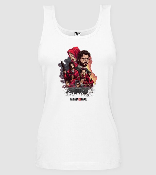 la casa de papel poster theme model alb pe tricou