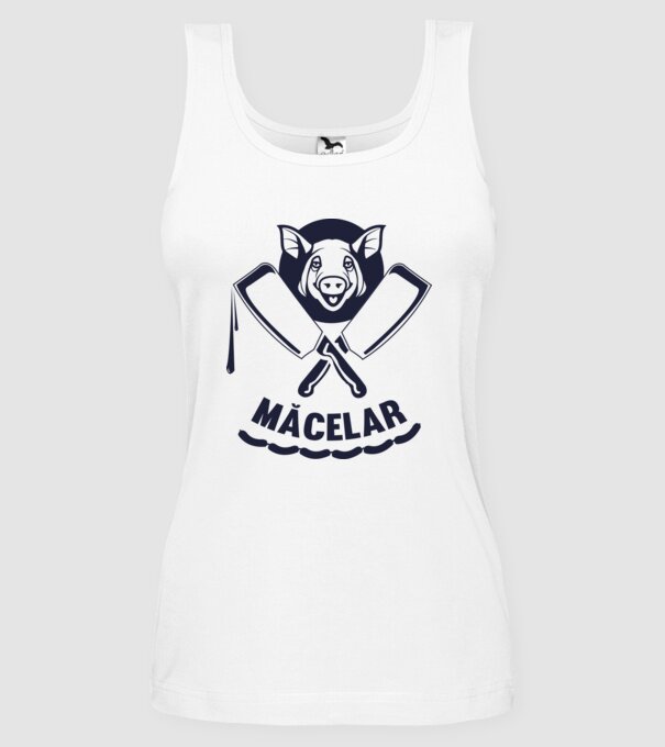 măcelar model alb pe tricou