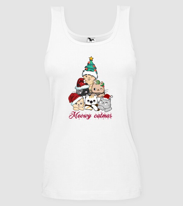 Meowy catmas model alb pe tricou