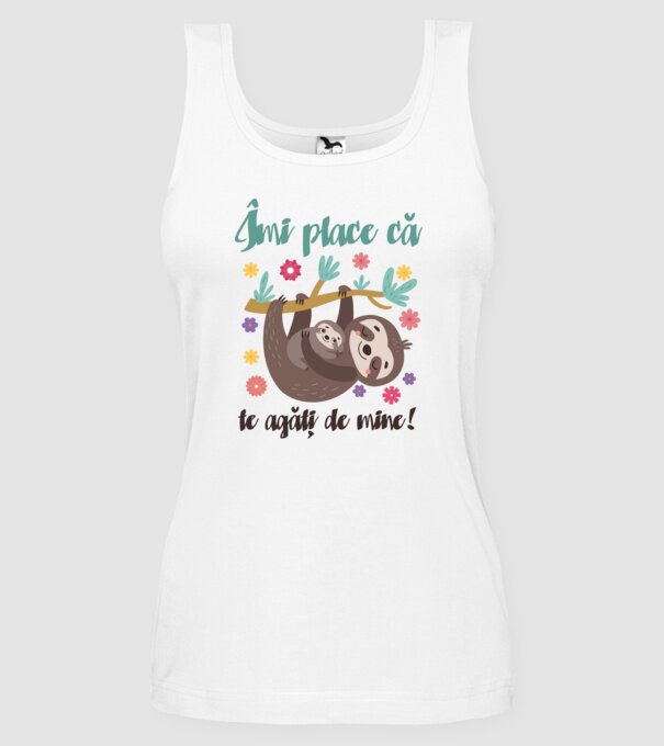 Îmi place să mă agăț de tine! Te iubesc mamă! model alb pe tricou