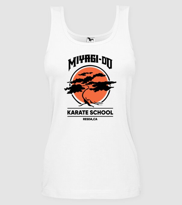 Miyagi-do karate school model alb pe tricou