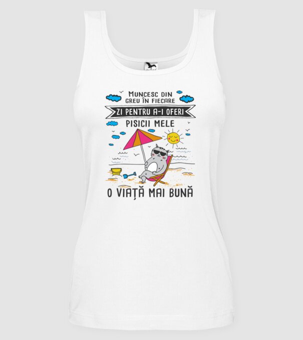 Muncesc din greu în fiecare zi pentru a-i oferi pisicii mele o viață mai bună model alb pe tricou
