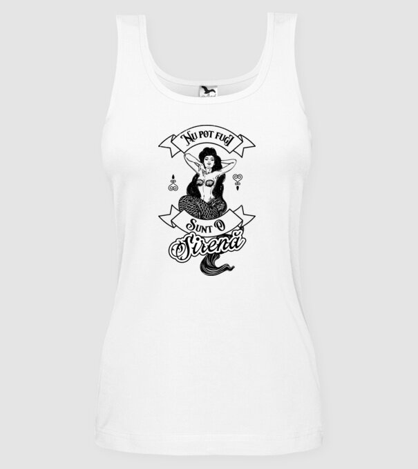 Nu pot fugi, sunt o sirenă model alb pe tricou