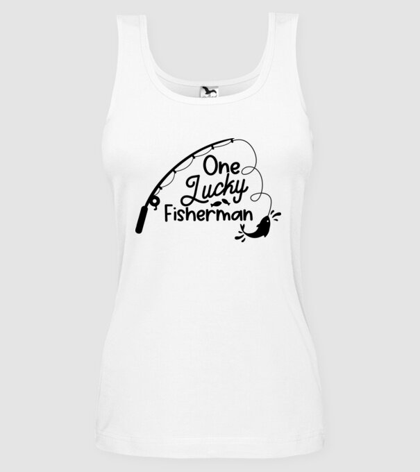 One lucky Fisherman model alb pe tricou