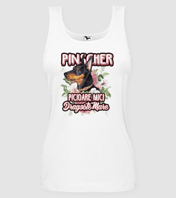 Pinscher picioare mici dragoste mare model alb pe tricou