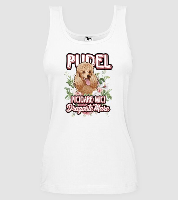 Pudel picioare mici dragoste mare model alb pe tricou