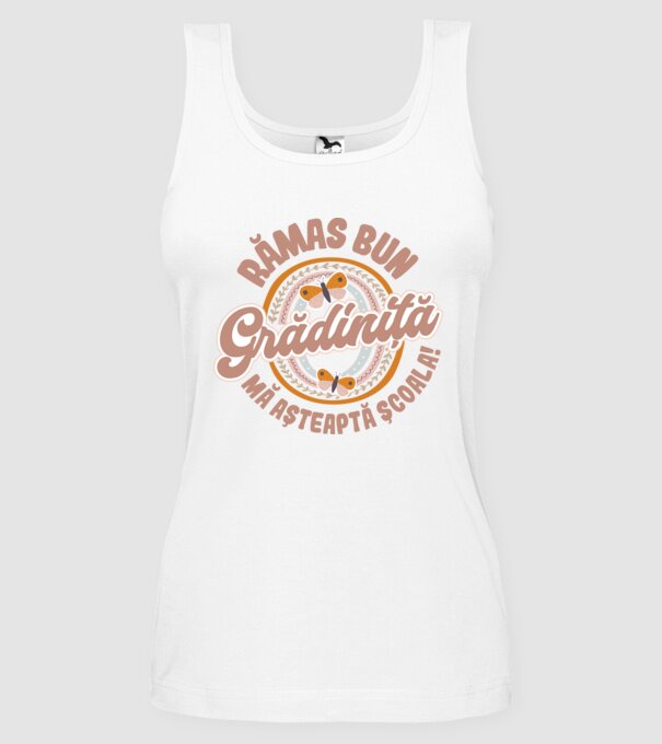 Rămas bun grădiniță, mă așteaptă școala! model alb pe tricou