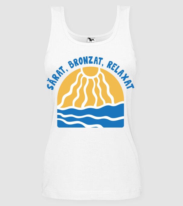 Sărat, bronzat, relaxat model alb pe tricou