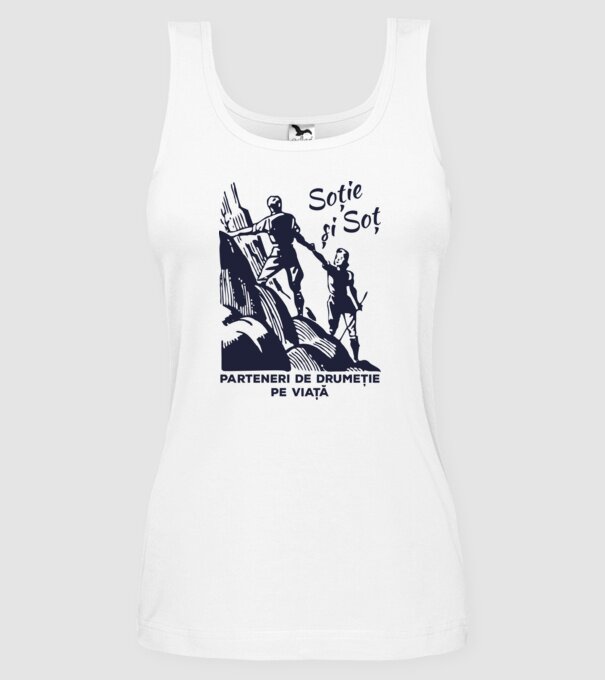 soție și soț - parteneri de drumeție pe viață model alb pe tricou