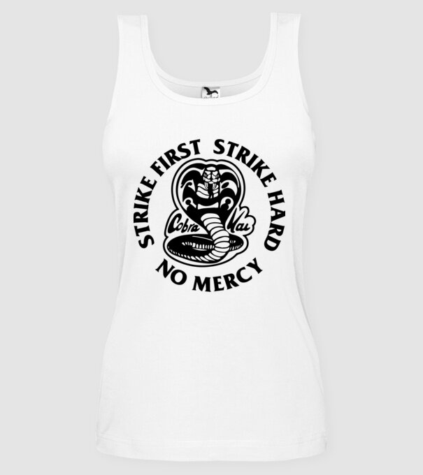 Strike first strike hard no mercy model alb pe tricou