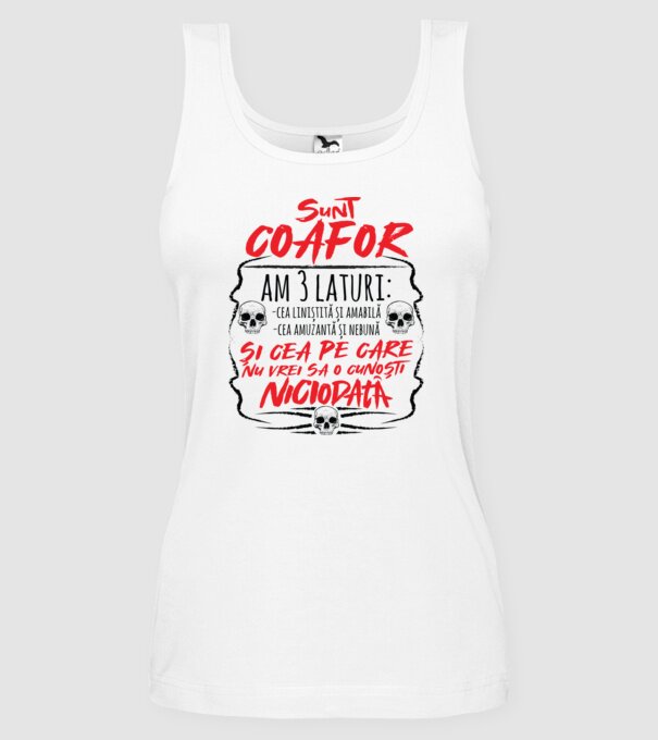 sunt coafor am 3 laturi model alb pe tricou