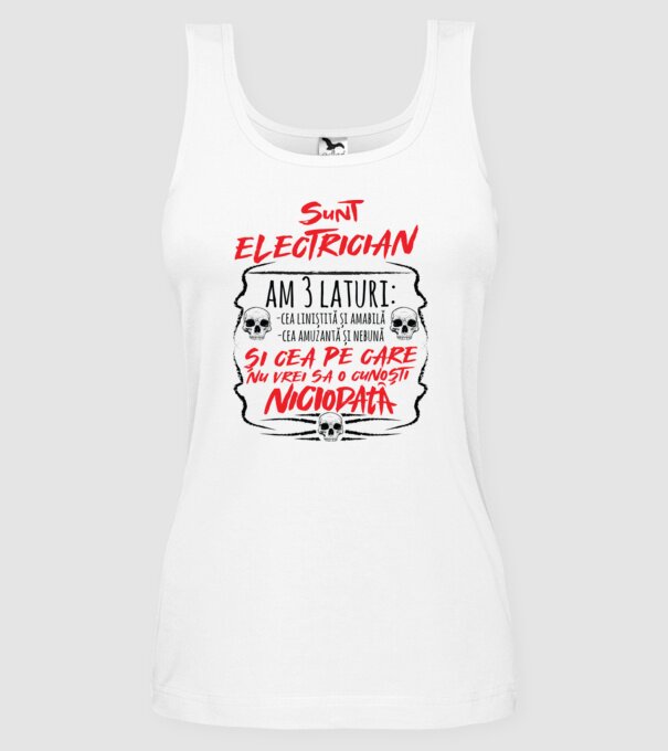 sunt electrician am 3 laturi model alb pe tricou