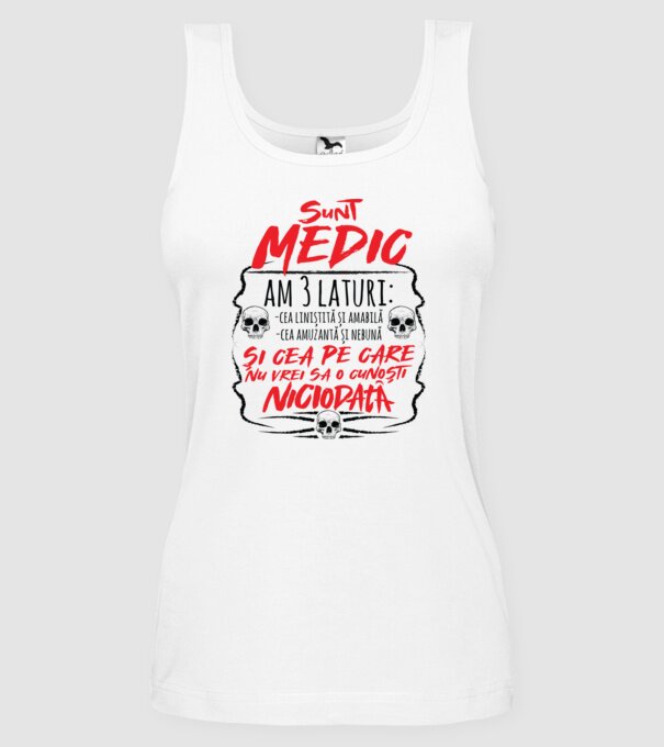 sunt medic am 3 laturi model alb pe tricou