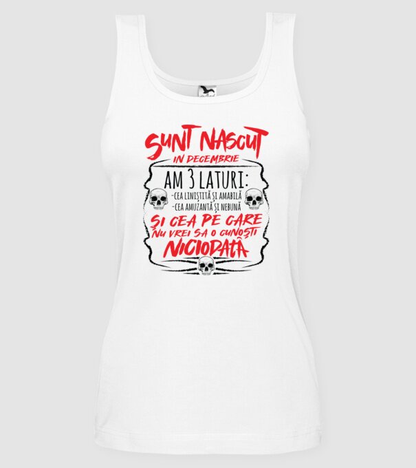 Sunt născut în decembrie am 3 laturi model alb pe tricou