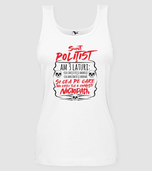 sunt polițist am 3 laturi model alb pe tricou