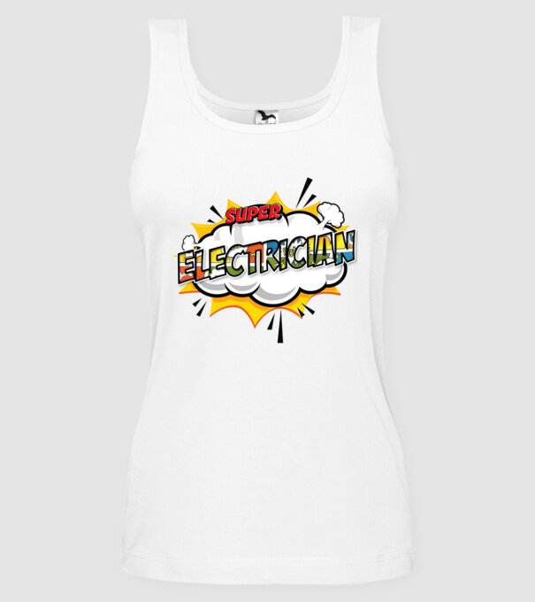 Super Electrician model alb pe tricou