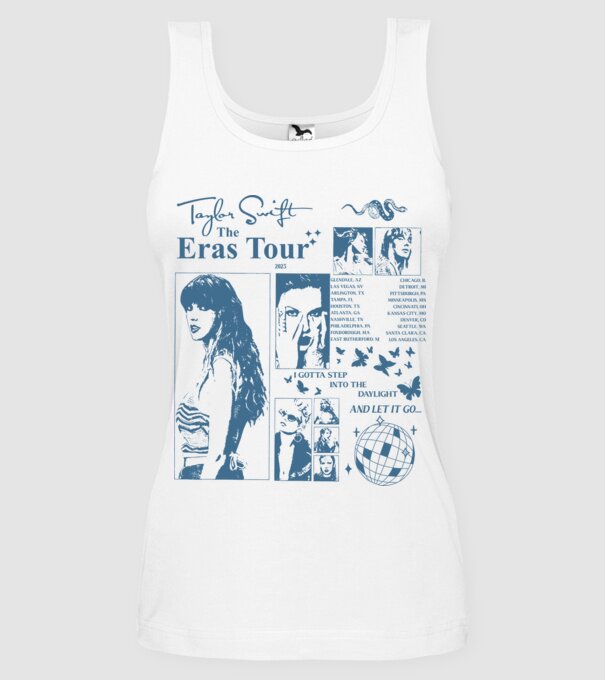 Taylor Swift ERAS print blue model alb pe tricou