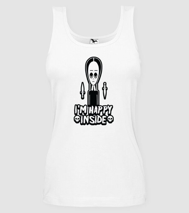 WEDNESDAY Happy inside model alb pe tricou