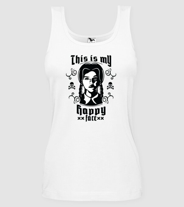 WEDNESDAY This is my happy face model alb pe tricou