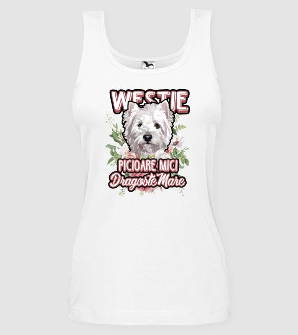 Westie picioare mici dragoste mare model alb pe tricou