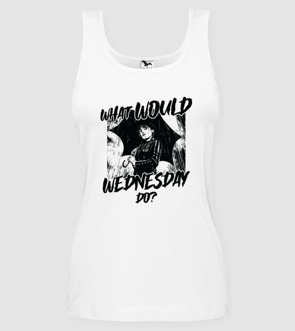 What would Wednesday do model alb pe tricou