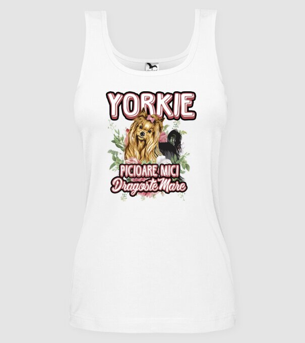 Yorkie - picioare mici dragoste mare model alb pe tricou